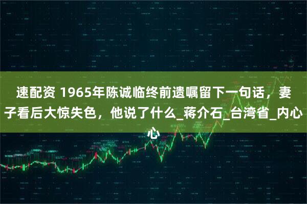 速配资 1965年陈诚临终前遗嘱留下一句话，妻子看后大惊失色，他说了什么_蒋介石_台湾省_内心